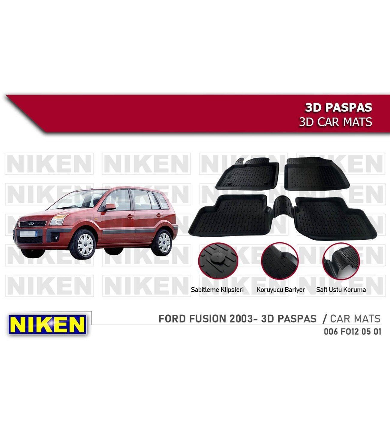 Ford Fusion Havuzlu 3D Paspas Niken Siyah 2003 Sonrası