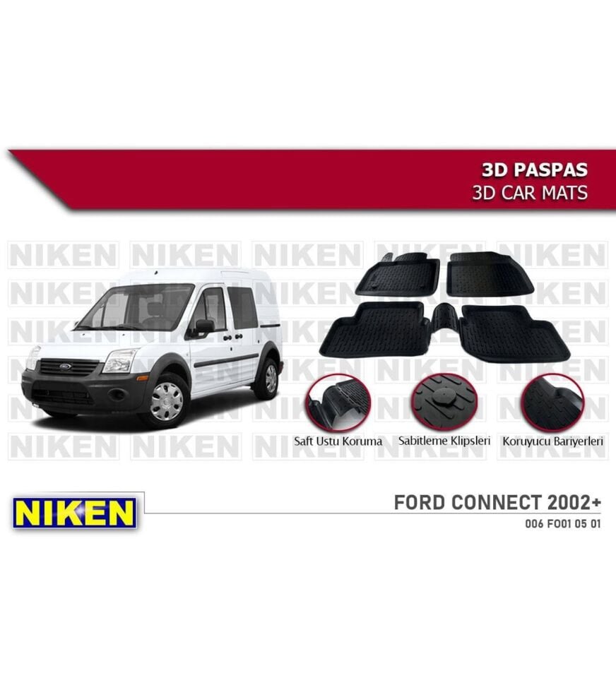 Ford Connect Havuzlu 3D Paspas Niken Siyah 2002-2009 Arası
