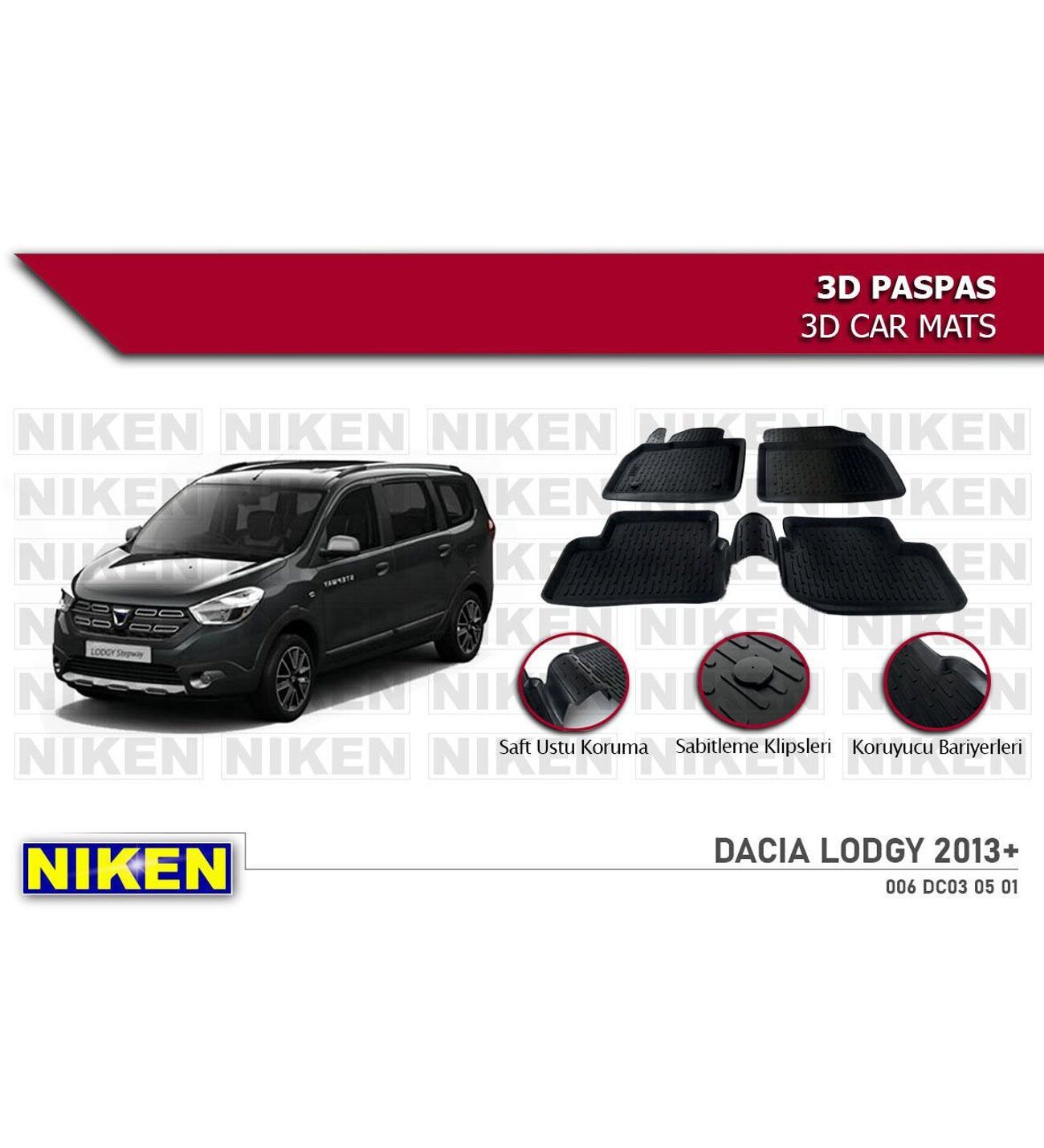 Dacia Lodgy Havuzlu 3D Paspas Niken Siyah 2013 Sonrası