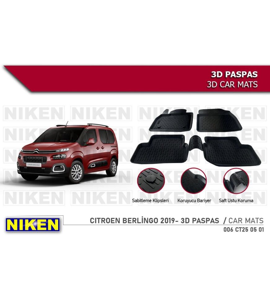 Citroen Berlingo Havuzlu 3D Paspas Niken Siyah 2019 Sonrası