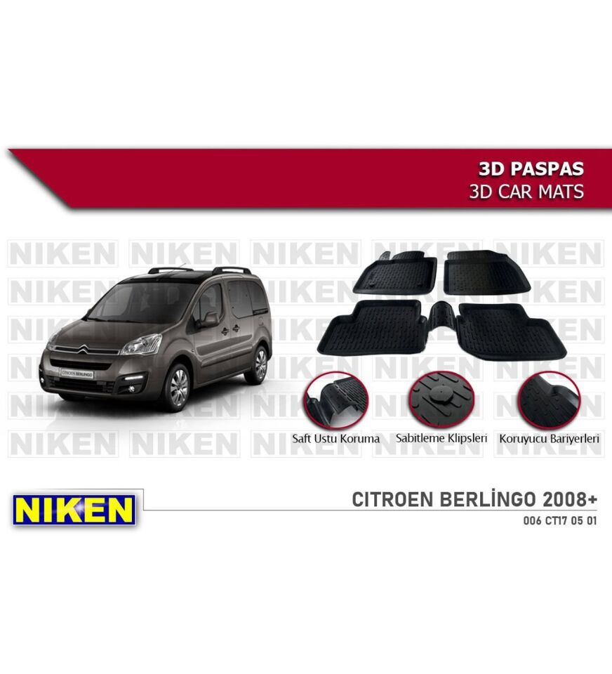 Citroen Berlingo Havuzlu 3D Paspas Niken Siyah 2008 Sonrası