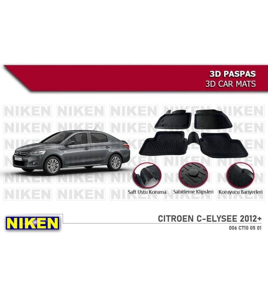 Citroen C-ellysee Havuzlu 3D Paspas Niken Siyah 2012 Sonrası