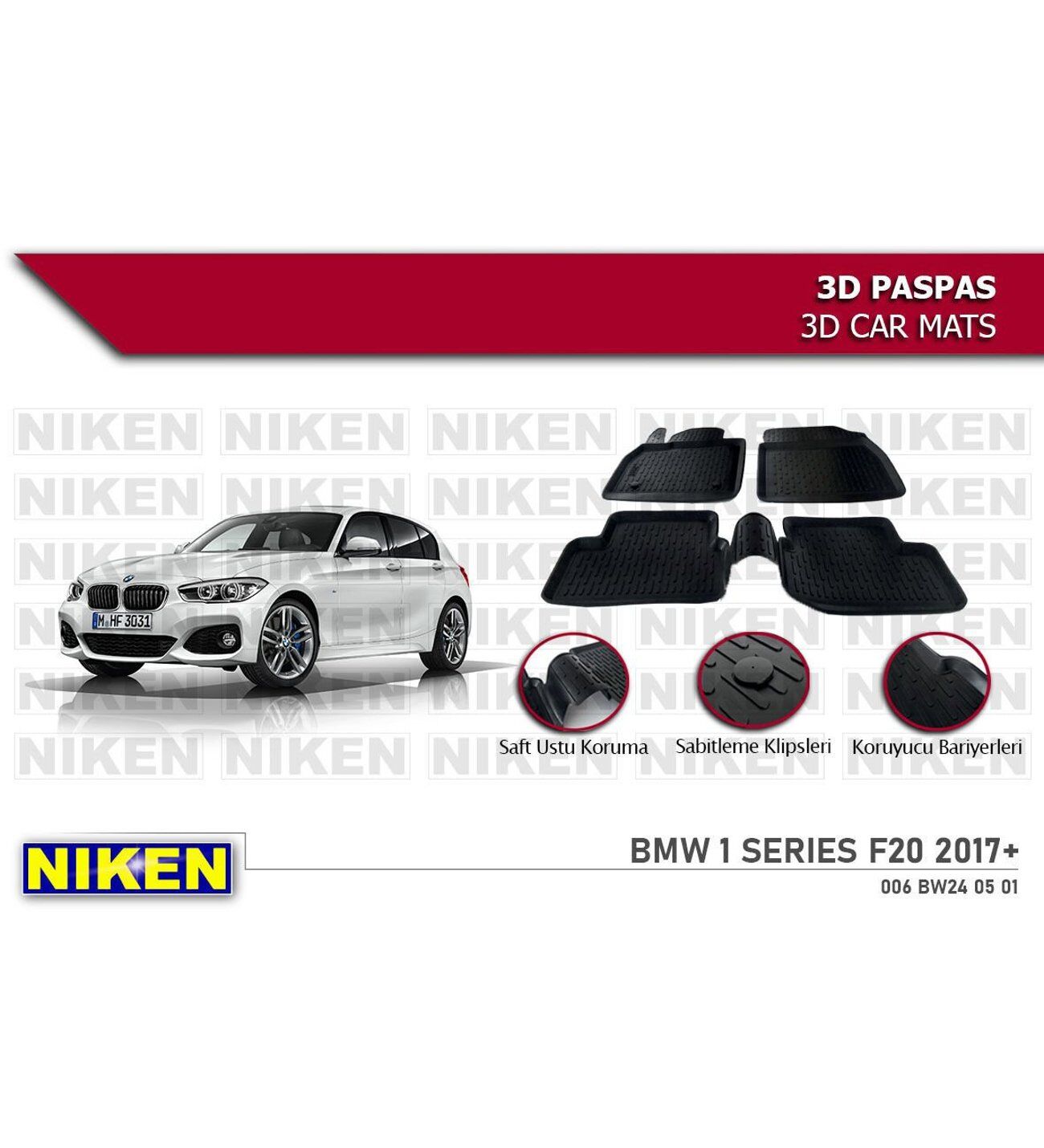 Bmw 1 Serisi F20 Havuzlu 3D Paspas Niken Siyah 2011-2019 Arası