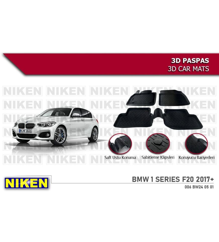 Bmw 1 Serisi F20 Havuzlu 3D Paspas Niken Siyah 2011-2019 Arası