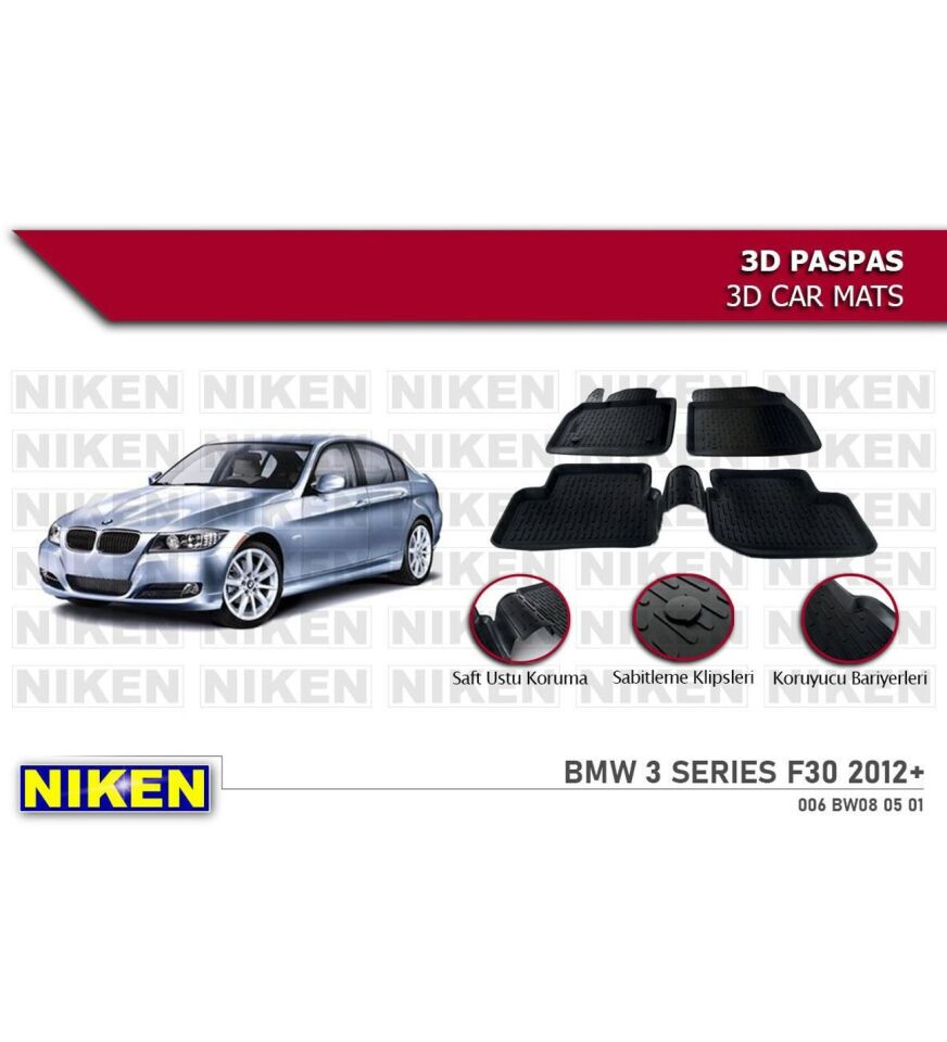 Bmw 3 Serisi F30 Havuzlu 3D Paspas Niken Siyah 2012-2018 Arası