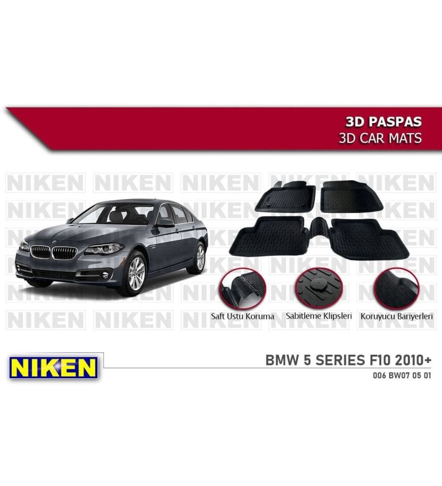 Bmw 5 Serisi F10 Havuzlu 3D Paspas Niken Siyah 2010-2017 Arası