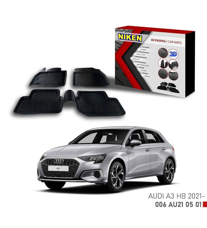 Audi A3 Hb Havuzlu 3D Paspas Niken Siyah 2021 Sonrası