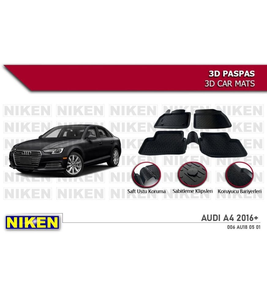 Audi A4 Havuzlu 3D Paspas Niken Siyah 2016 Sonrası