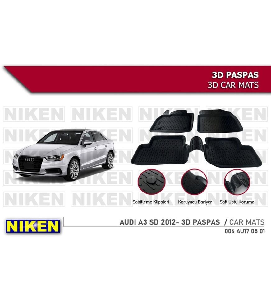 Audi A3 Sedan Havuzlu 3D Paspas Niken Siyah 2013 Sonrası