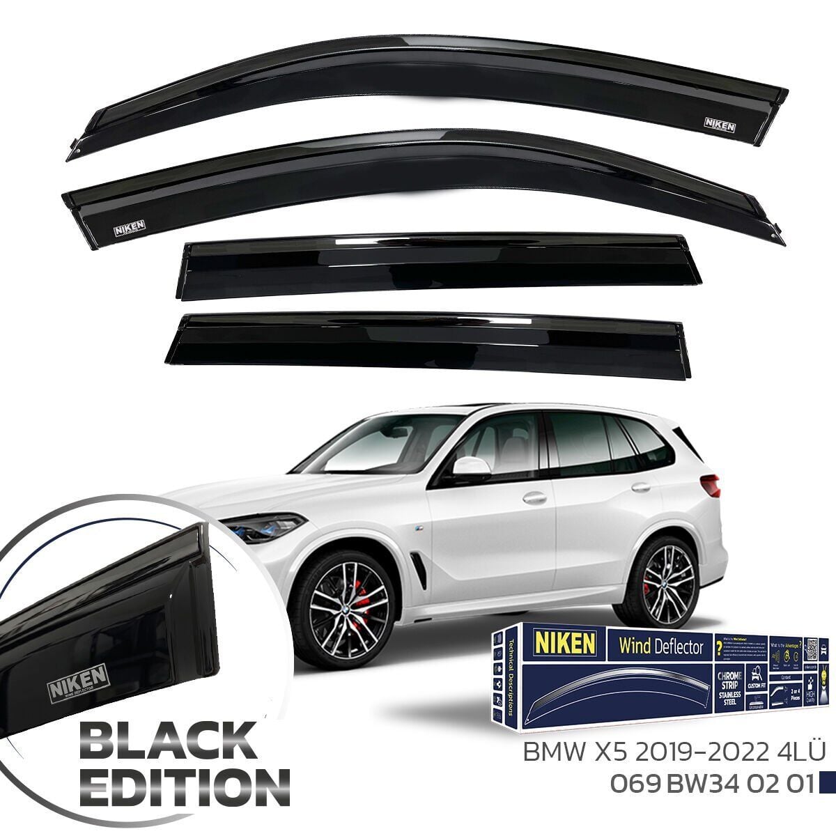Niken Bmw X5 Cam Rüzgarlığı Siyah Kromlu 4'Lü 2019+ Sonrası Uyumlu