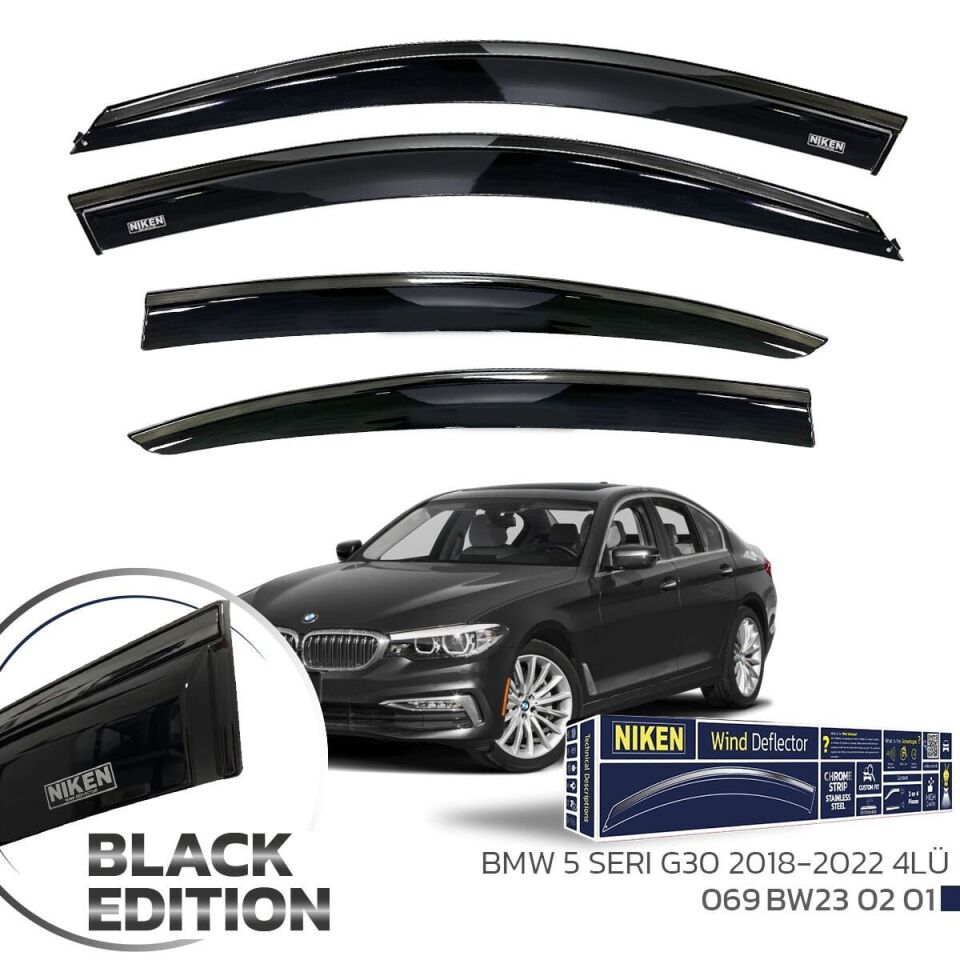 Niken Bmw 5 Serisi G30 Cam Rüzgarlığı Siyah Kromlu 4'Lü 2018-2022 Arası Uyumlu