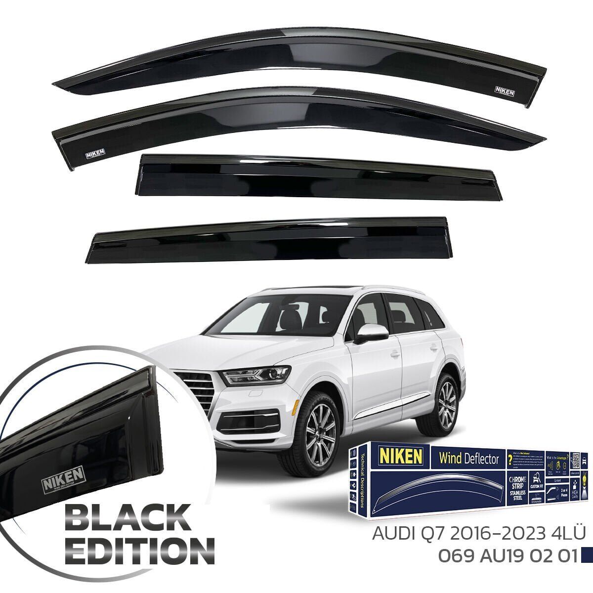Niken Audi Q7 Black Edition Kromlu Cam Rüzgarlığı 4Lü 2016-2023 Arası Uyumlu