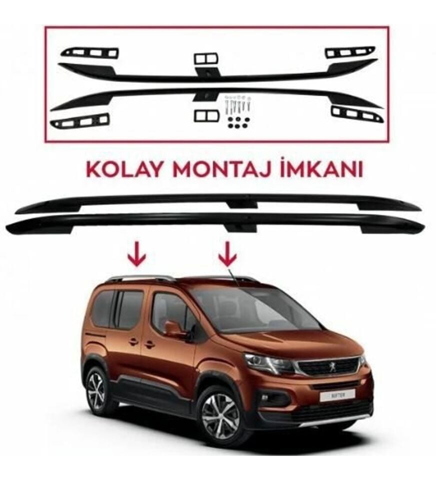 Peugeot Rıfter Tavan Çıtası Kısa Siyah 2019-Sonrası modeller uyumlu