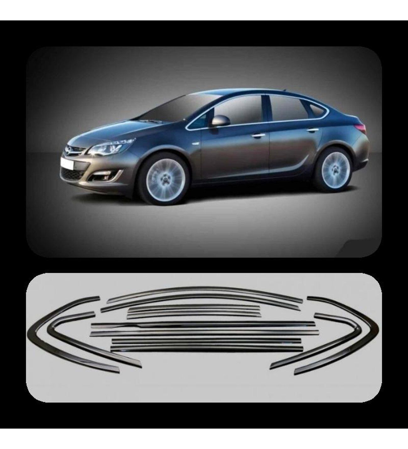 Opel Astra J Sedan Cam Çıtası Çerçevesi Parlak Siyah Komple 2012-2020 arası