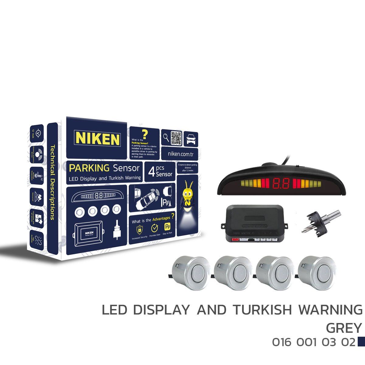 Park sensörü led ekranlı-ses ikazlı gri oem Tüm modellere uyumlu Niken Park sensörü led ekranlı-türkçe sesli gri Tüm modellere uyumlu Niken