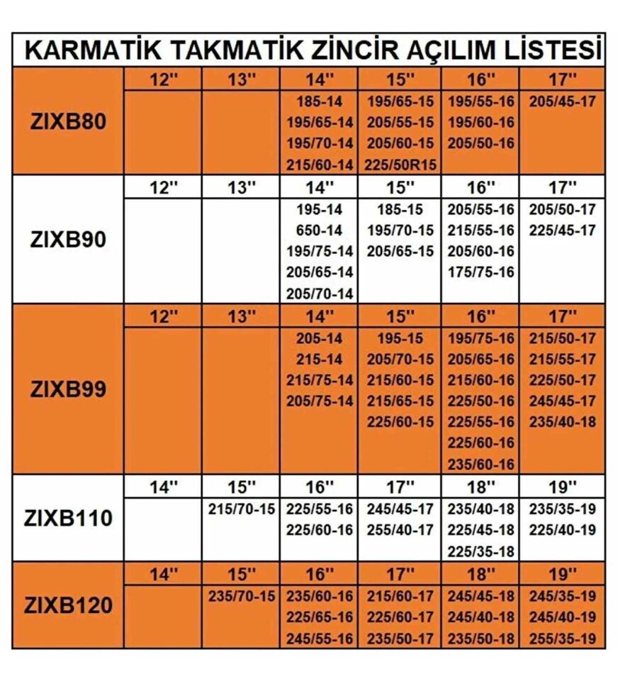 195-15 Ebatlarına Uyumlu Takmatik (Karmatik) Kar Patinaj Zinciri Space