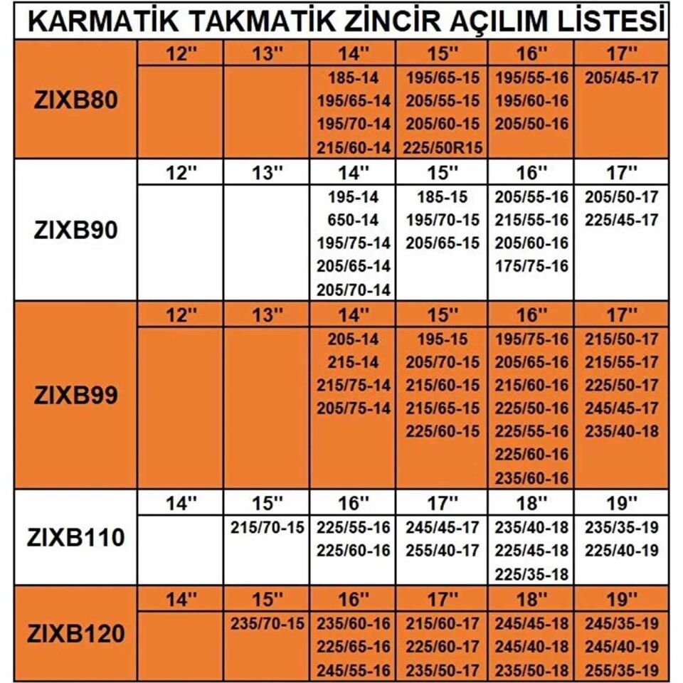 195-65-14 Ebatlarına Uyumlu Takmatik (Karmatik) Kar Patinaj Zinciri Space