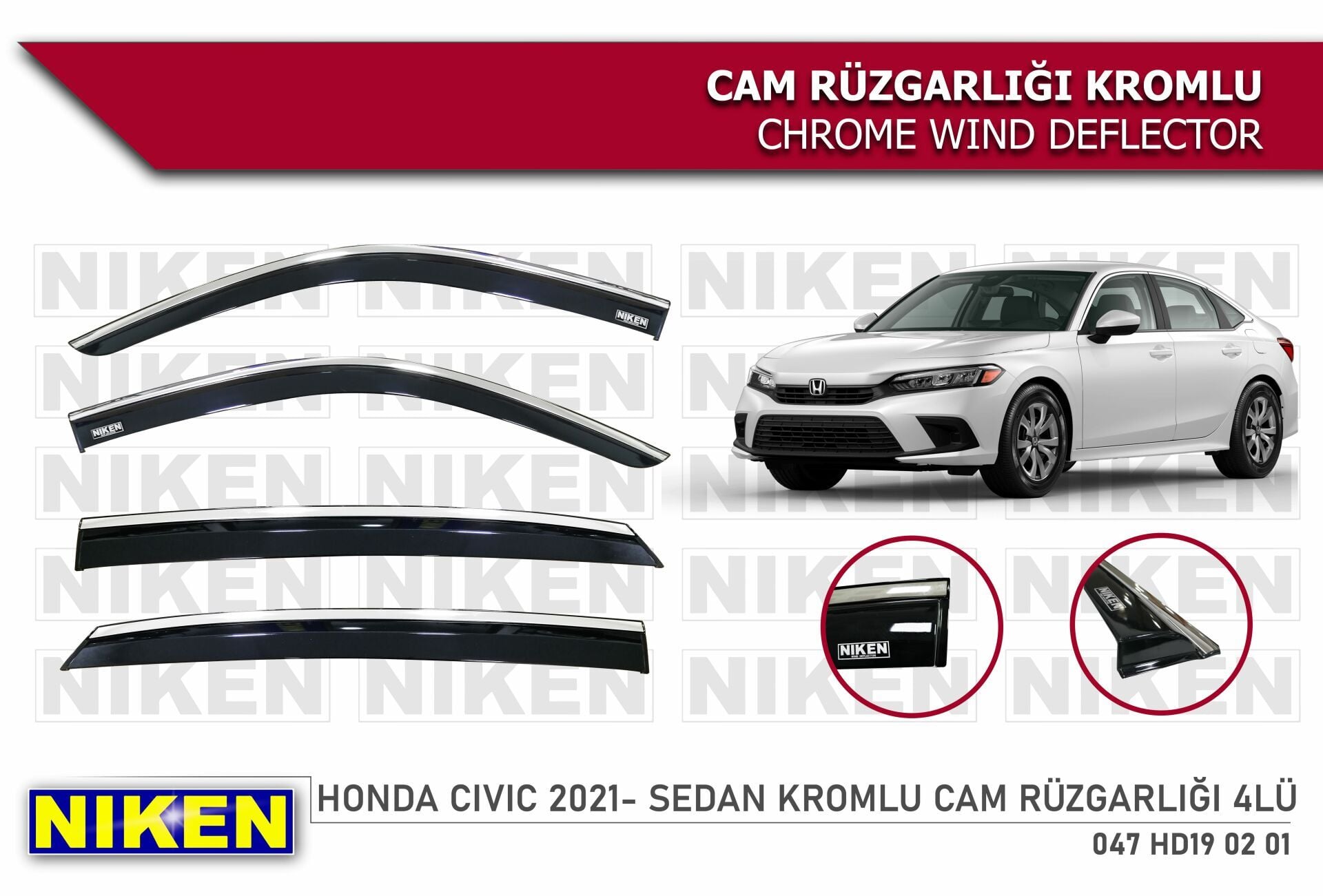 Honda Civic Kromlu Cam Rüzgarlığı Niken 2021+