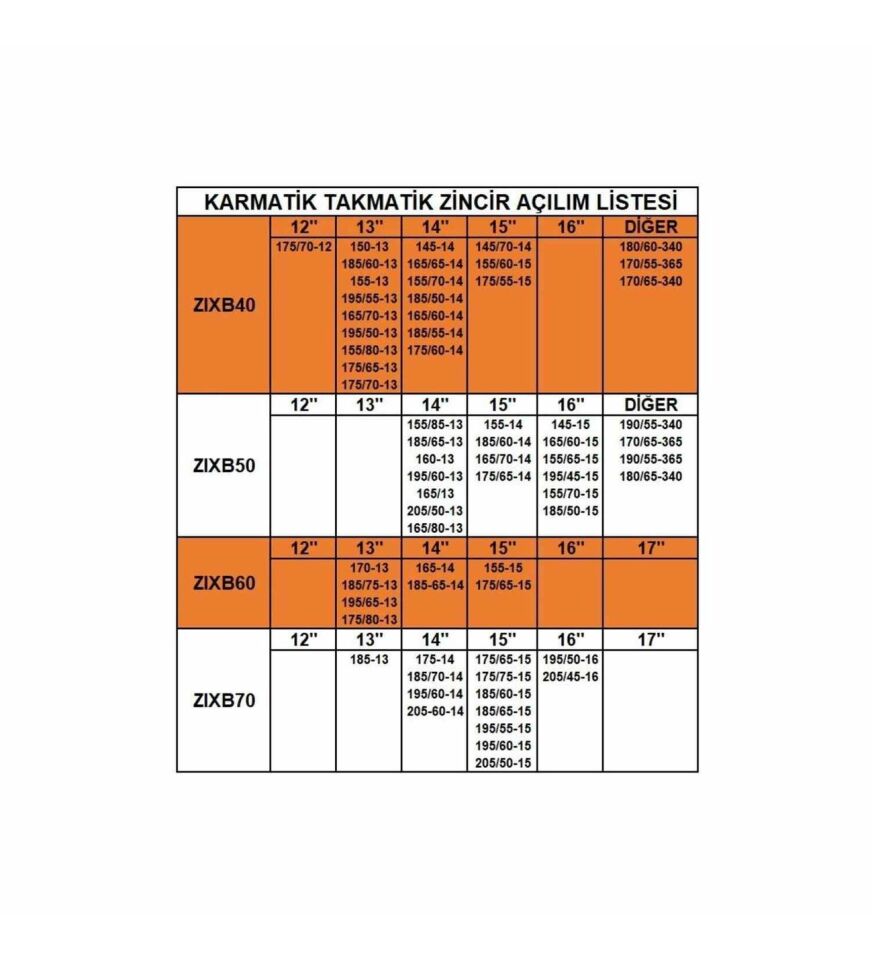 165-70-13 Ebatlarına Uyumlu Takmatik (Karmatik) Kar Patinaj Zinciri Space