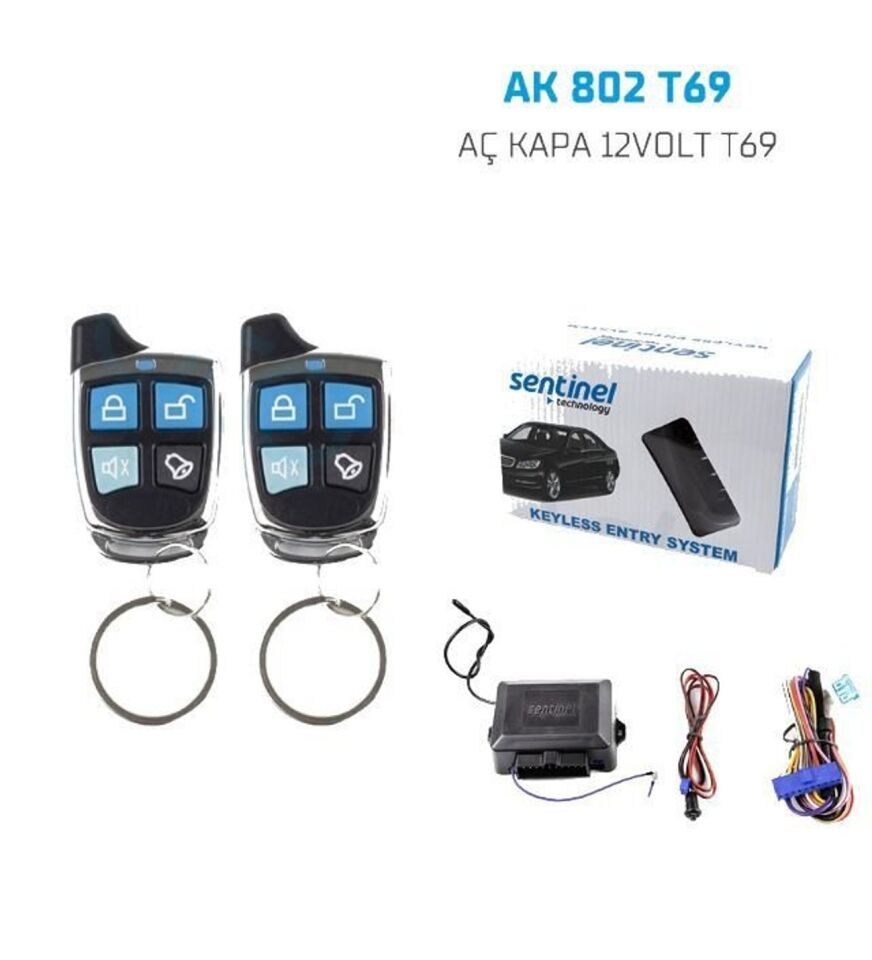 Oto açma kapama sistemi uzaktan kumandalı 12v T69 Sentinel