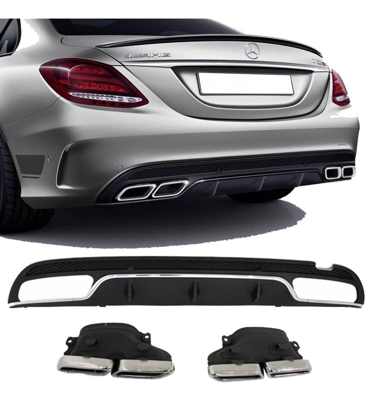 Mercedes C Serisi W205 C63 Arka Tampon Difüzörü Amg uyumlu 2014-2019 arası