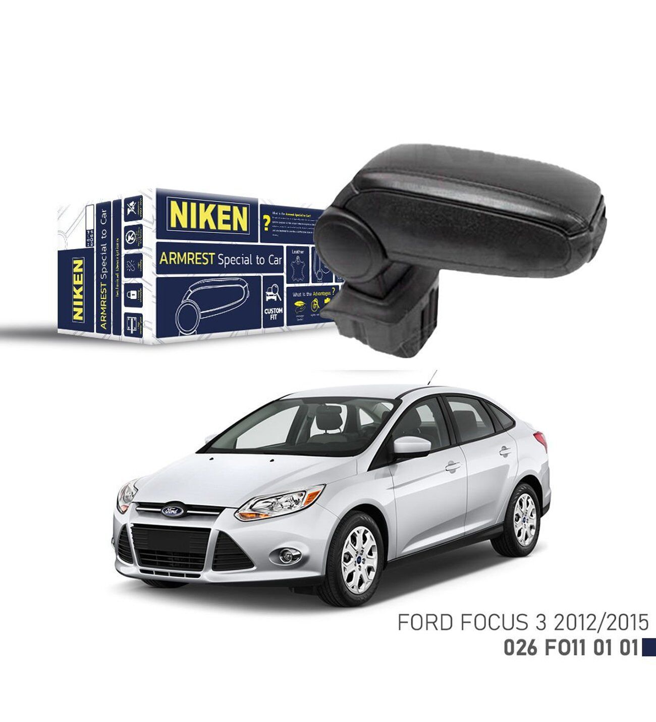 Niken Ford Focus III 2012-2015 Arası Araca Özel Kol Dayama Siyah