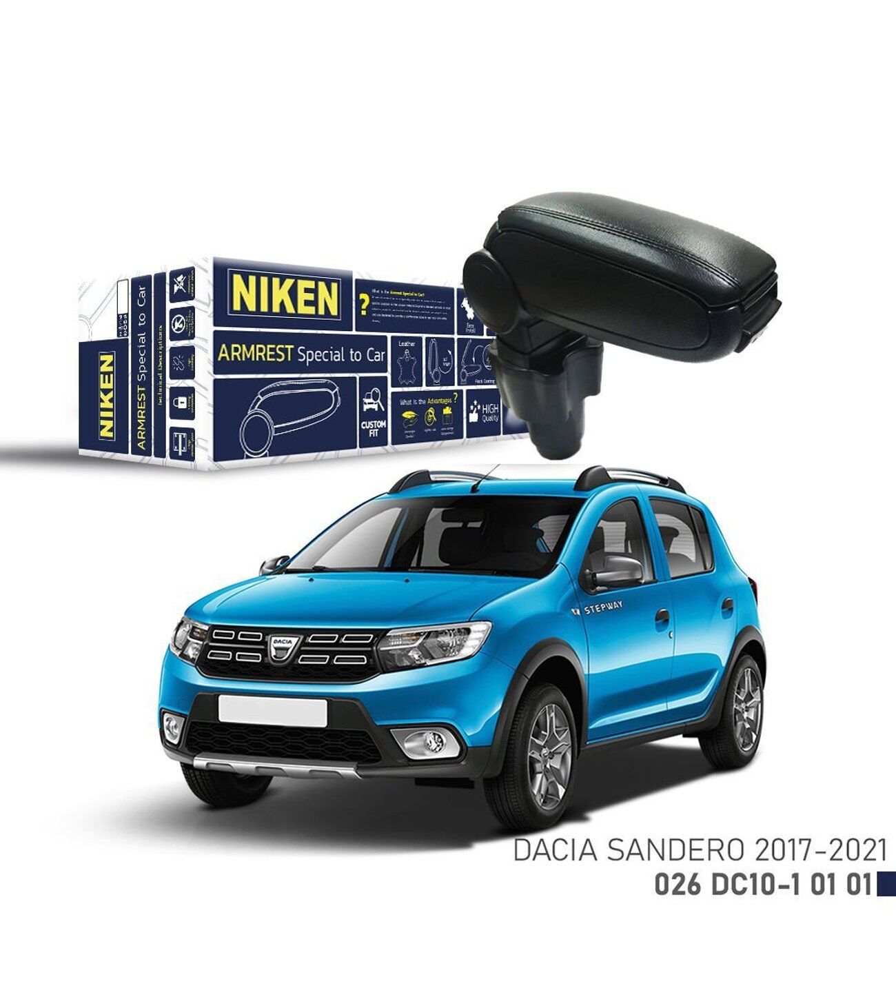 Niken Dacia Sandero 2017-2021 Arası Araca Özel Kol Dayama Siyah