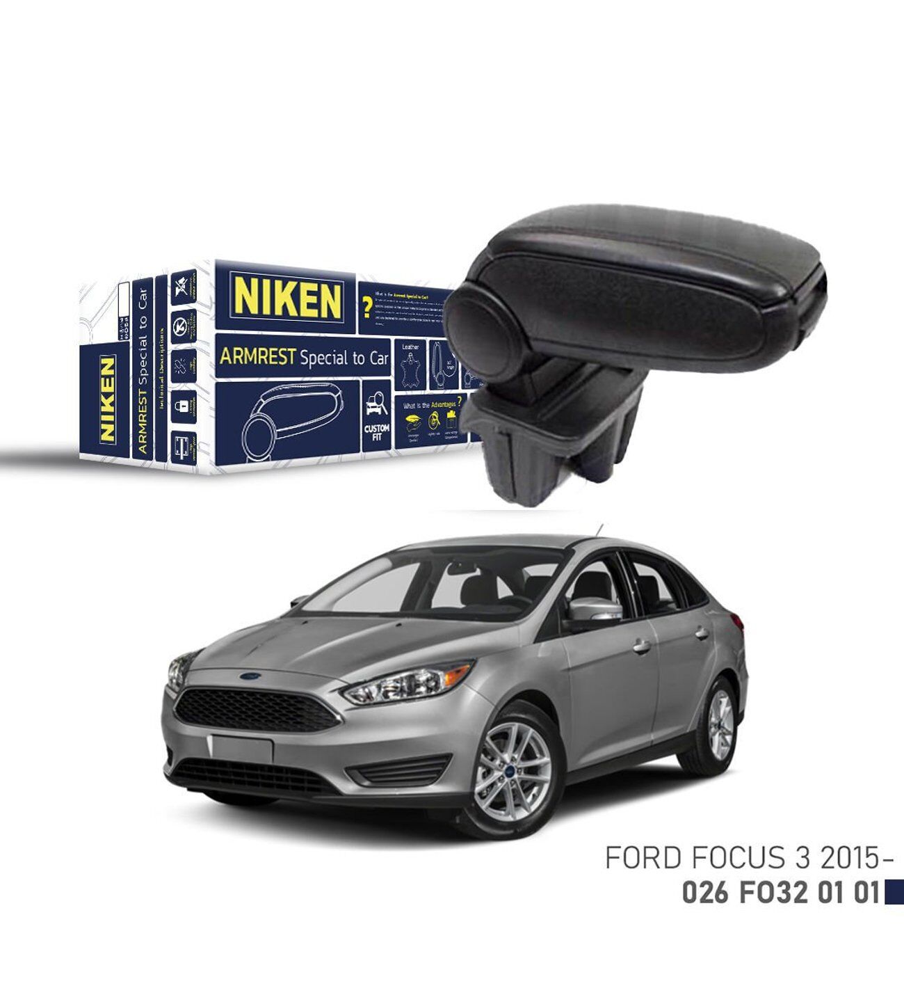 Niken Ford Focus III 2015+ Sonrası Araca Özel Kol Dayama Siyah
