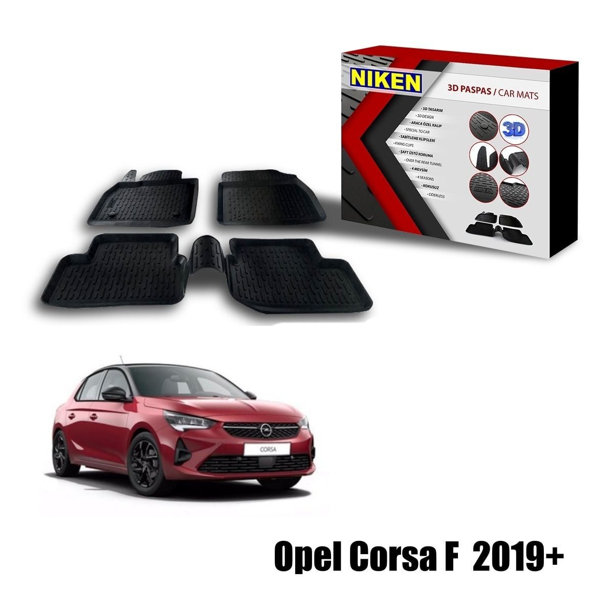 Opel Corsa F Havuzlu 3D Paspas Niken Siyah 2019+ sonrası uyumlu