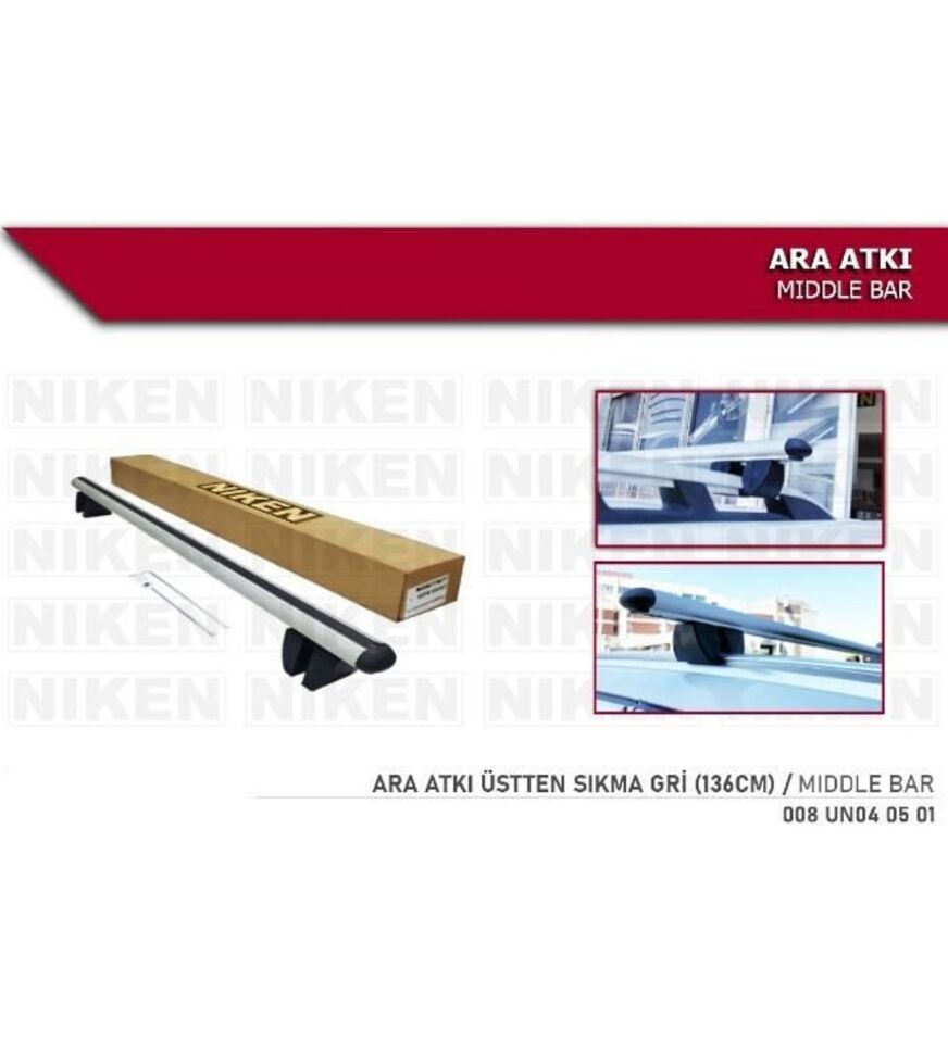 Araç üstü ara atkı bagaj taşıyıcı gri(üstten sıkıştırmalı) alüminyum 136 cm uzunluk