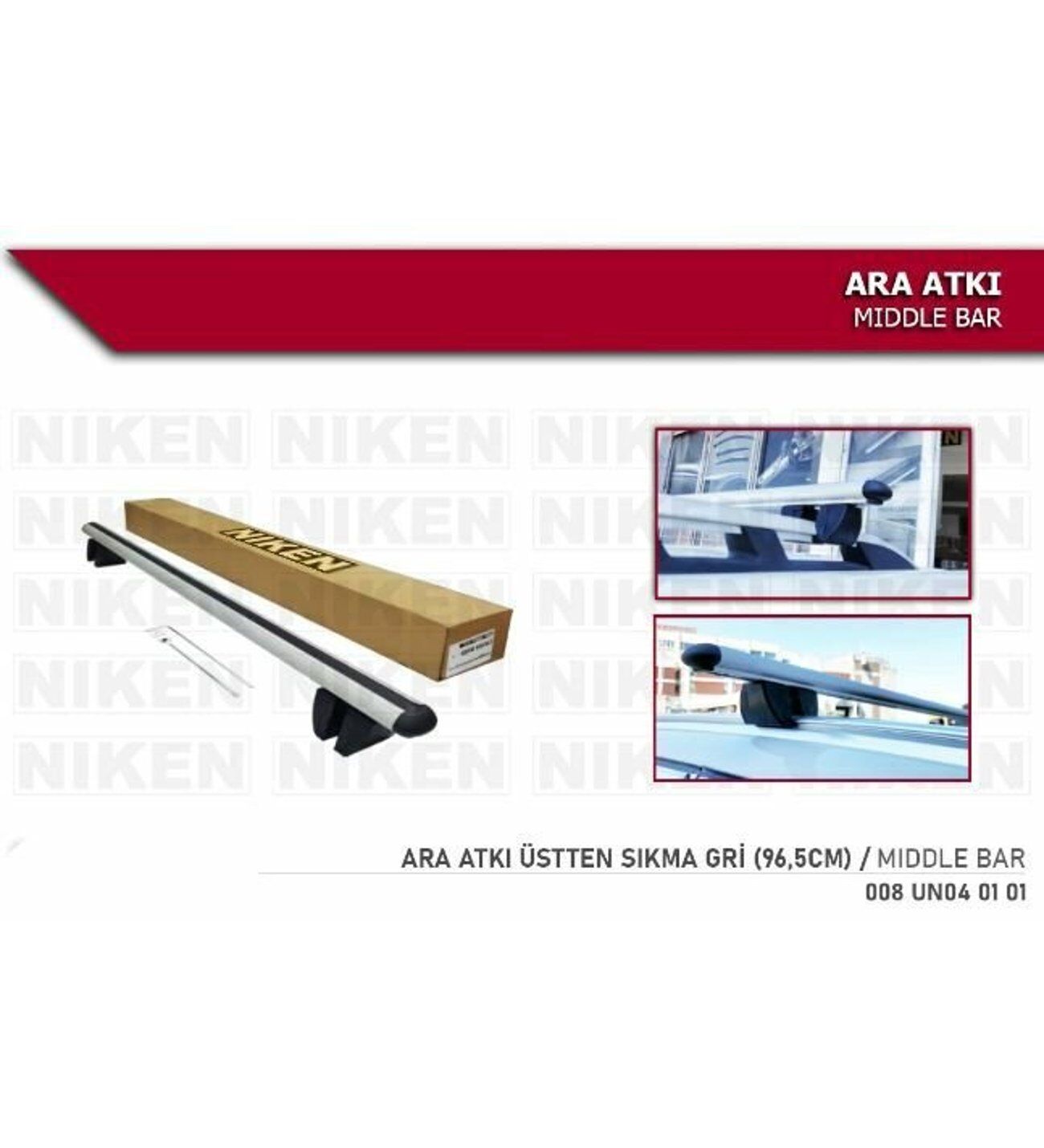 Araç üstü ara atkı tavan barı bagaj taşıyıcı-gri(üstten sıkıştırmalı model)alüminyum 96,5 cm