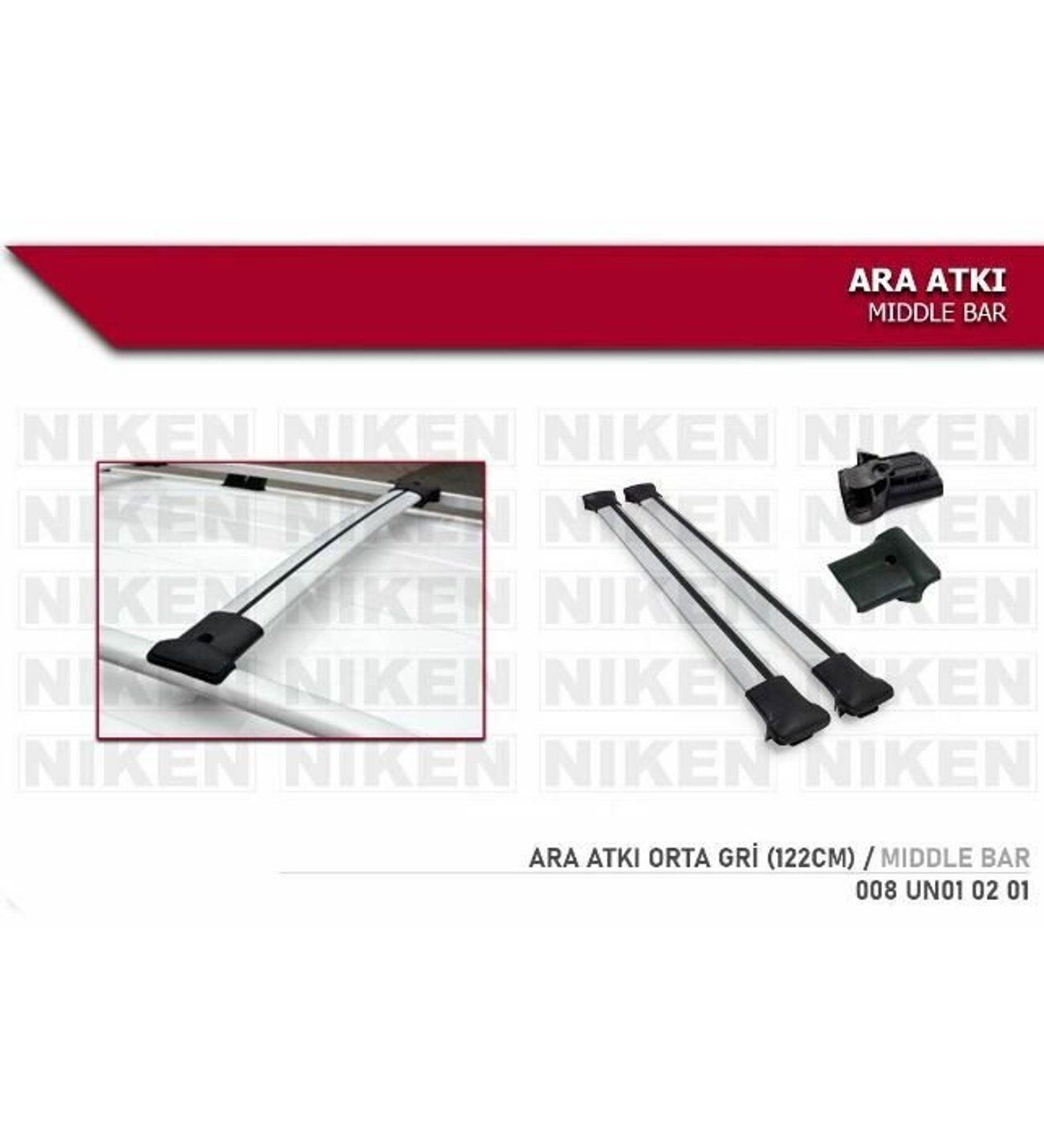 Araç üstü ara atkı bagaj taşıyıcı gri (yanlardan sıkıştırmalı) alüminyum 122cm