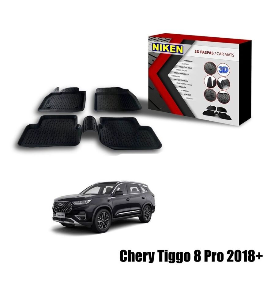 Chery Tiggo 8/8 Pro Havuzlu 3D Paspas Niken Siyah 2018+ sonrası uyumlu