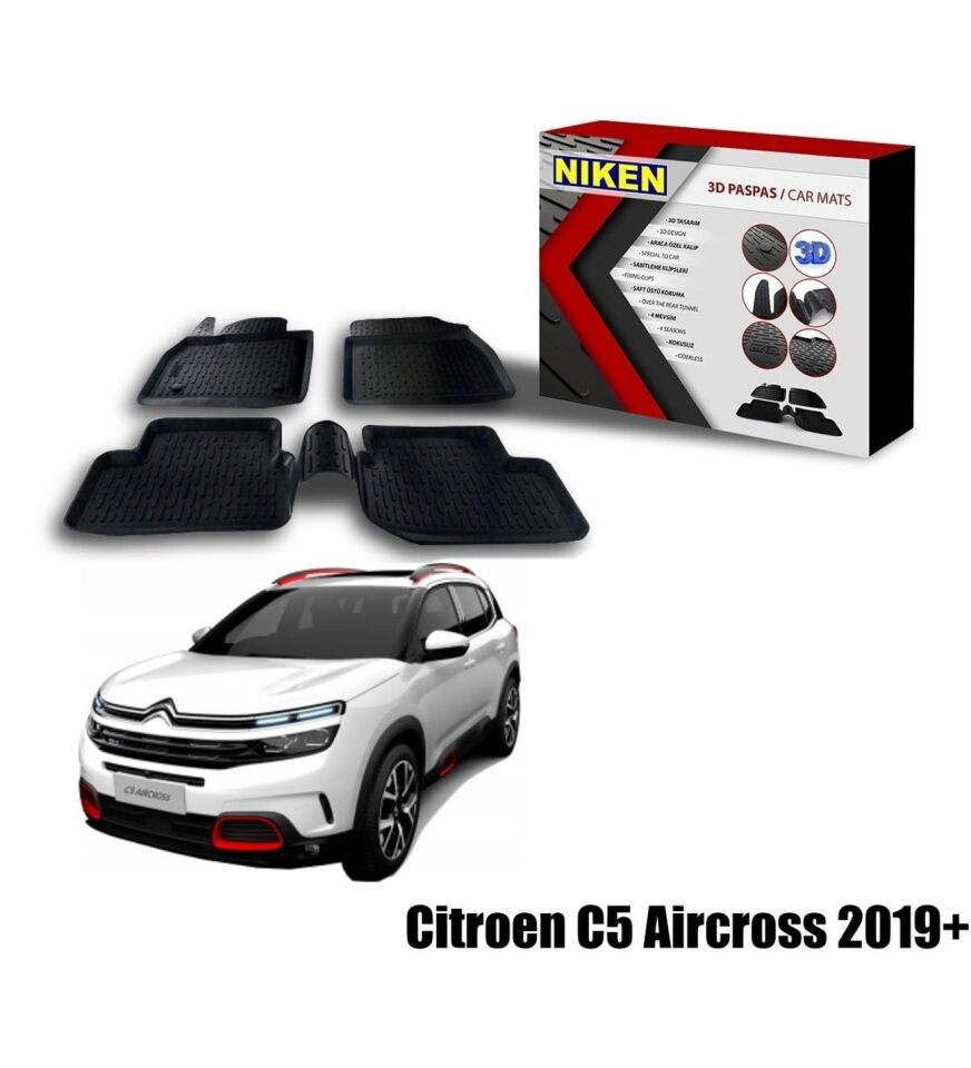 Citroen C5 Aircross Havuzlu 3D Paspas Niken Siyah 2019+ sonrası uyumlu