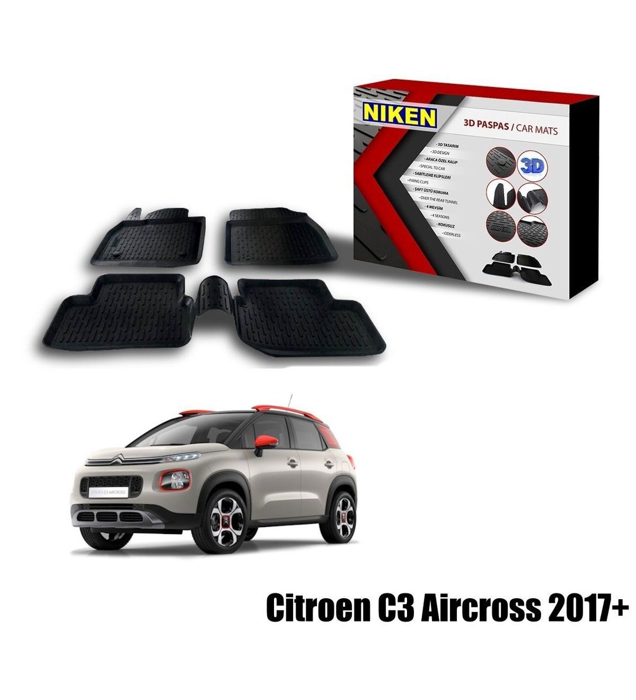 Citroen C3 Aircross Havuzlu 3D Paspas Niken Siyah 2017+ sonrası uyumlu