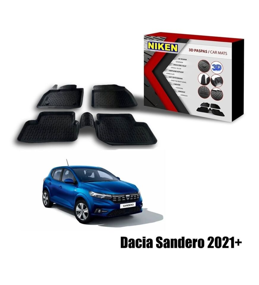 Dacia Sandero Havuzlu 3D Paspas Niken Siyah 2021+ sonrası uyumlu