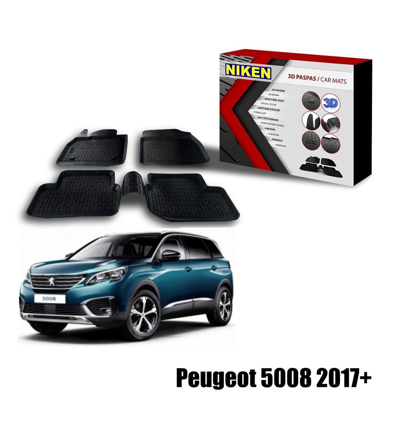 Peugeot 5008 Havuzlu 3D Paspas Niken Siyah 2017+ sonrası uyumlu