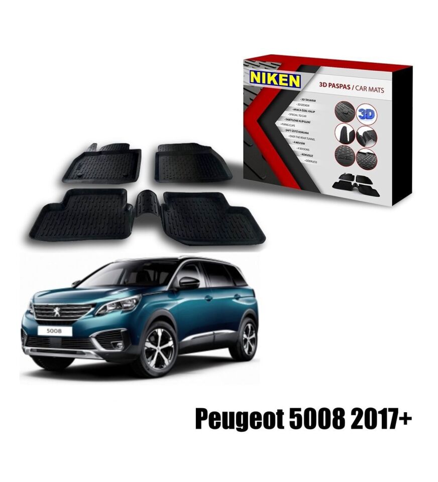 Peugeot 5008 Havuzlu 3D Paspas Niken Siyah 2017+ sonrası uyumlu