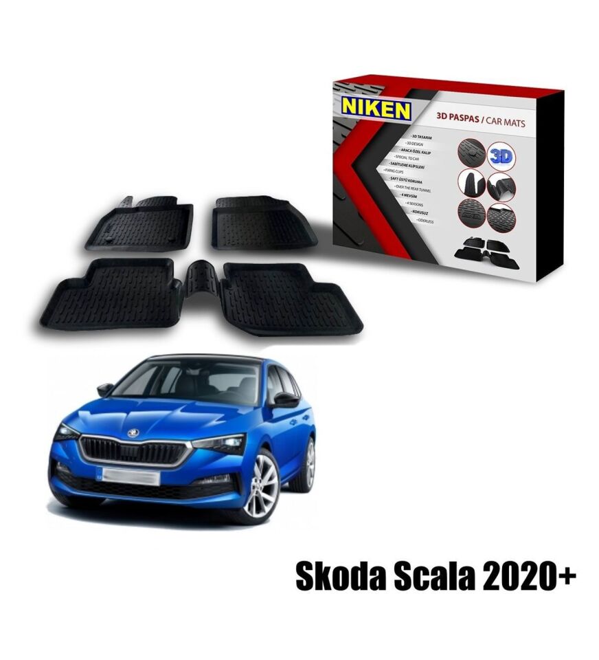Skoda Scala Havuzlu 3D Paspas Niken Siyah 2020+ sonrası uyumlu