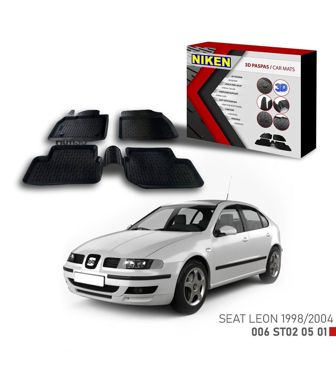 Seat Leon Havuzlu 3D Paspas Niken Siyah 1998-2004 arası uyumlu