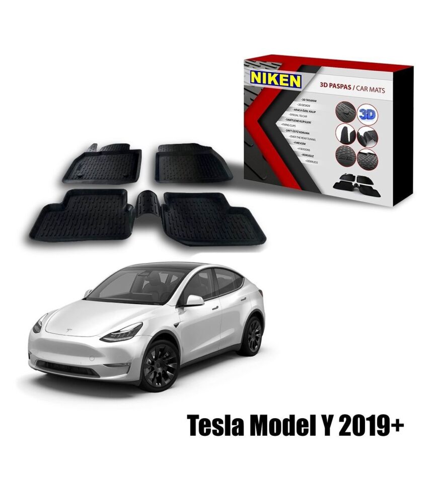 Tesla Model Y Havuzlu 3D Paspas Niken Siyah 2019+ Sonrası