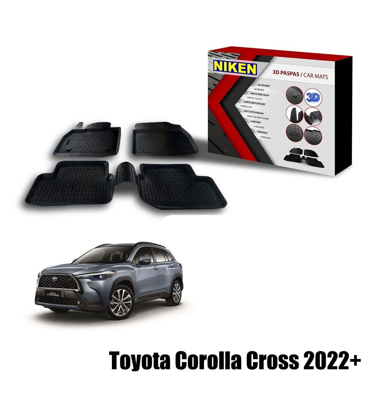 Toyota Corolla Cross Havuzlu 3D Paspas Niken Siyah 2022+ Sonrası