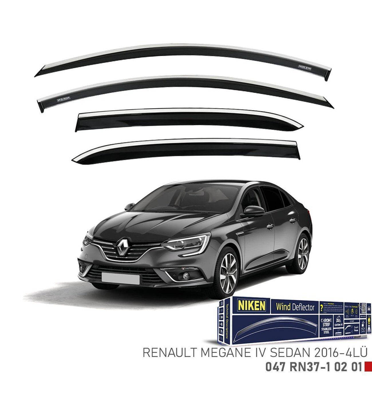 Renault Megane 4 Sedan Kromlu Cam Rüzgarlığı Niken 2016+ sonrası uyumlu