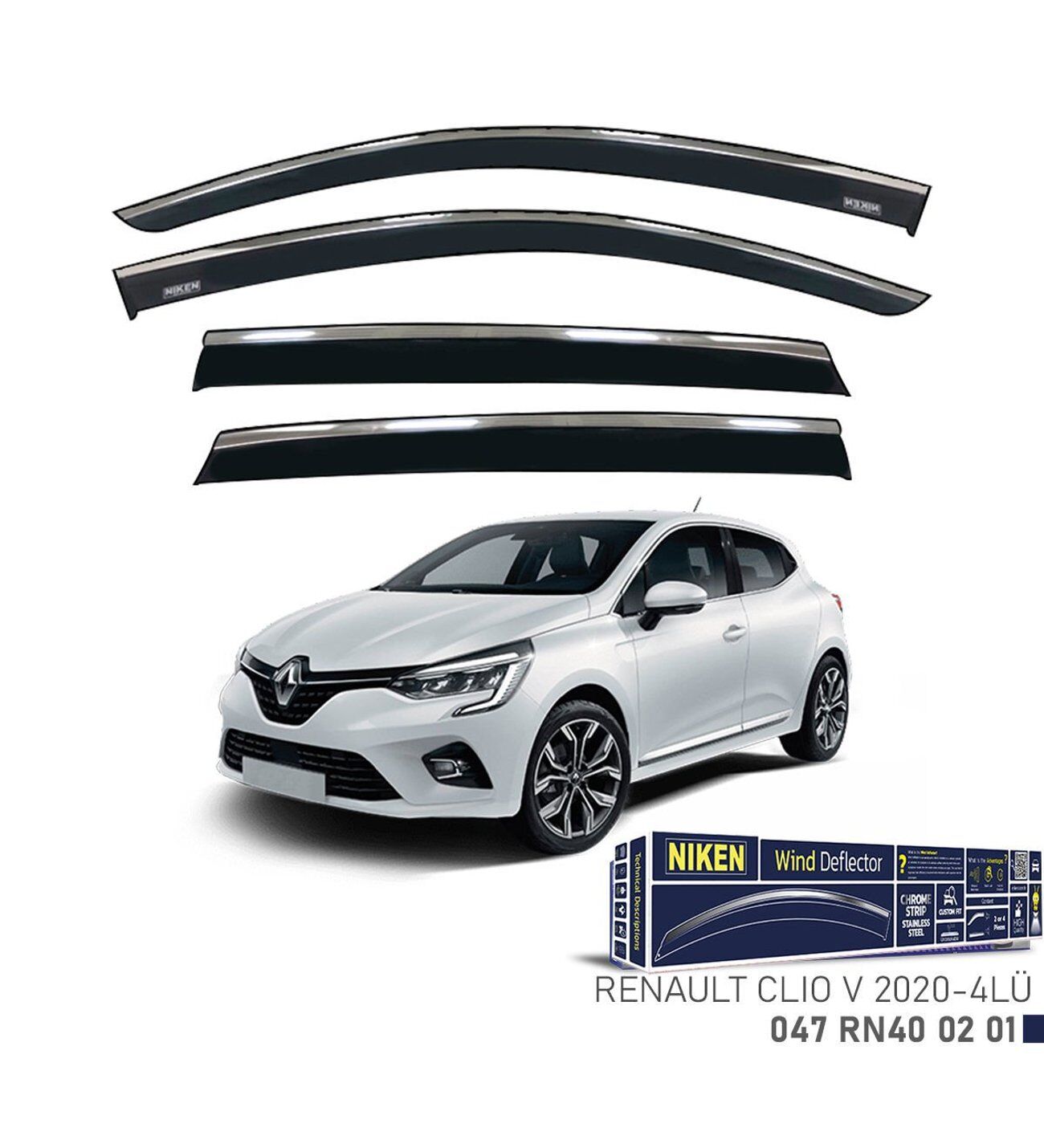 Renault Clio 5 Kromlu Cam Rüzgarlığı Niken 2020+ sonrası uyumlu