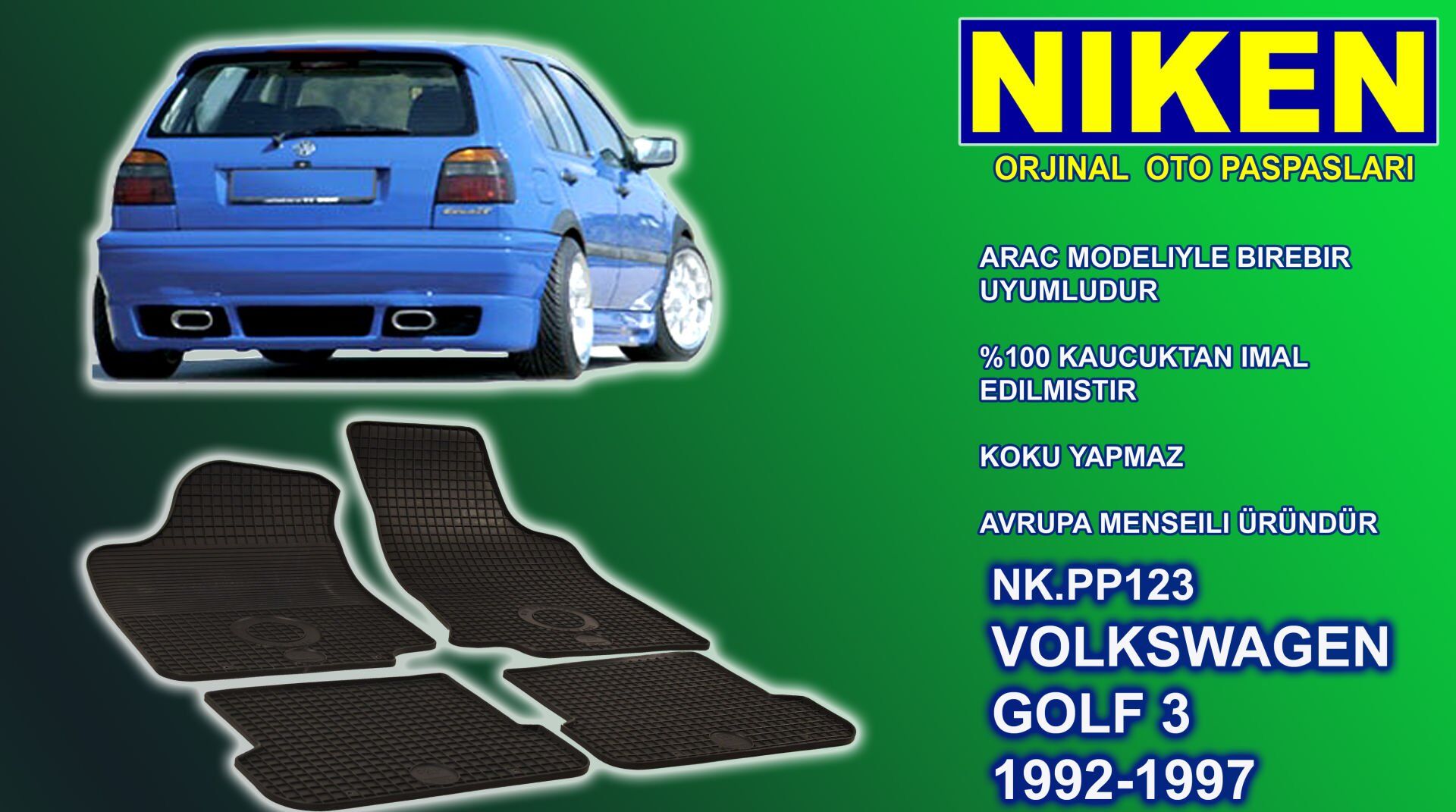Vw Golf 3 vento paspas kauçuk 4'lü oem germany 1992-1997 NİKEN