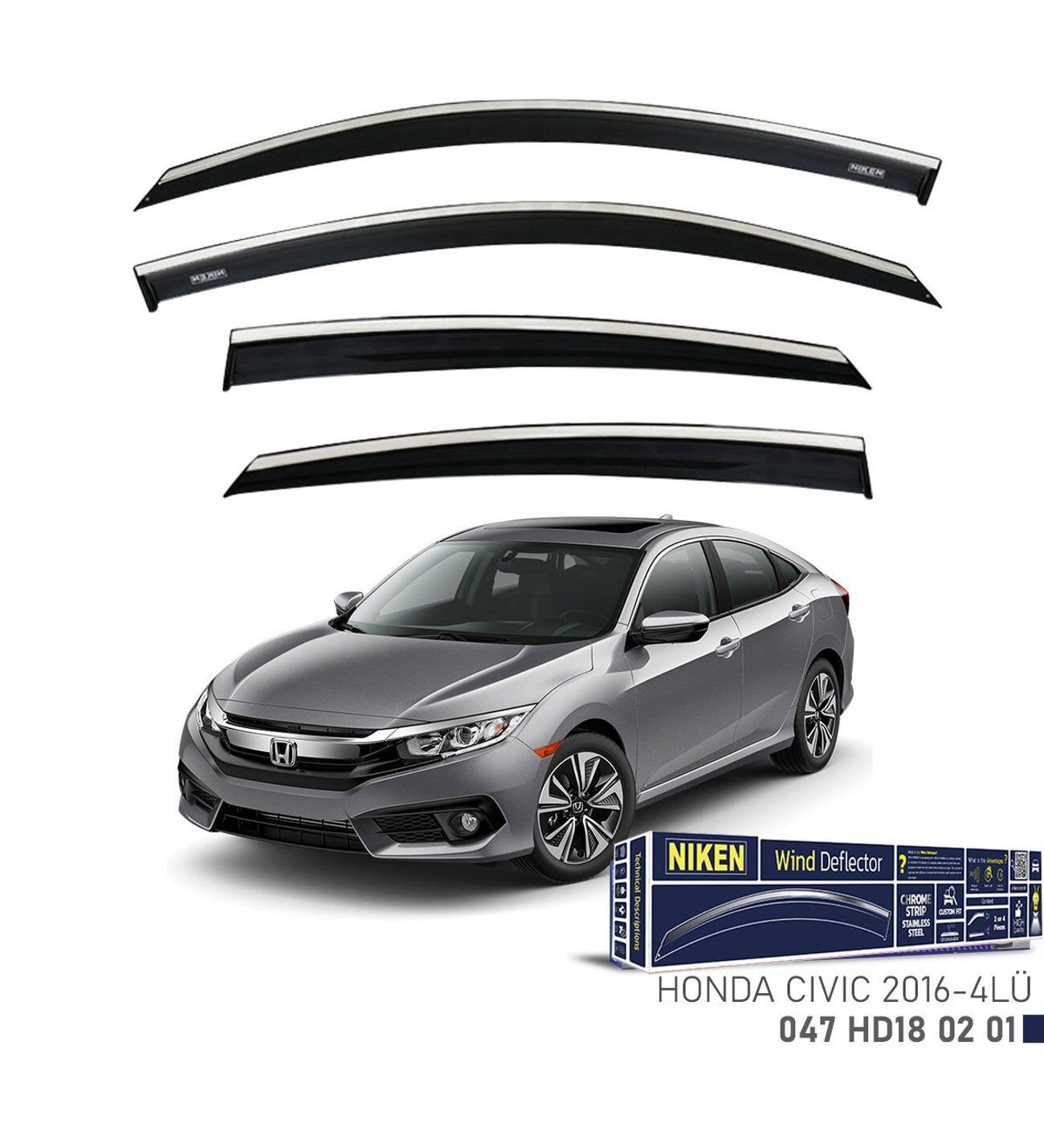 Honda Civic Kromlu Cam Rüzgarlığı Niken 2016-2021 arası