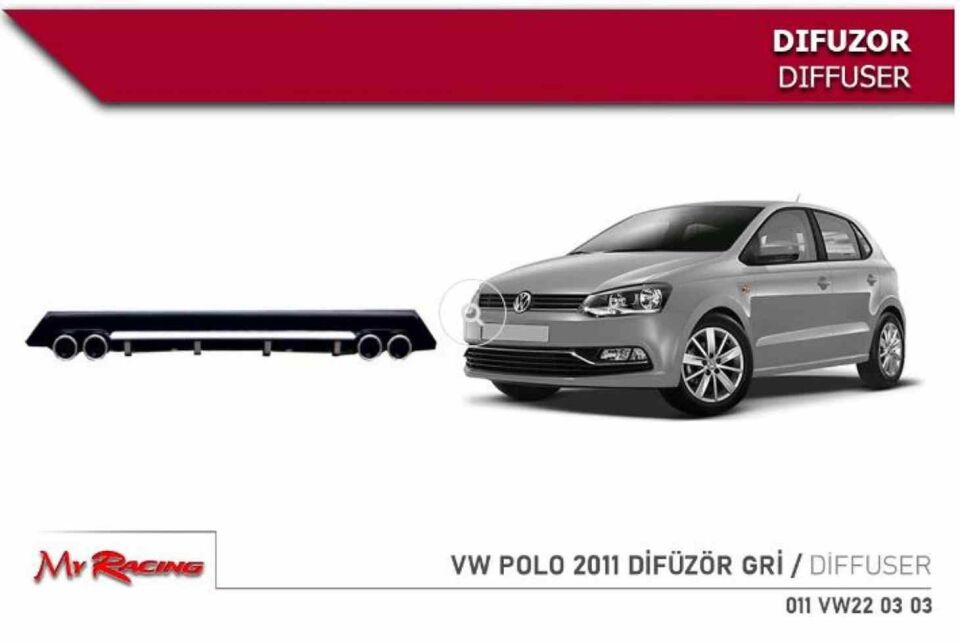Vw Polo 6R uyumlu arka tampon altı difüzör Siyah 2009-2017 arası