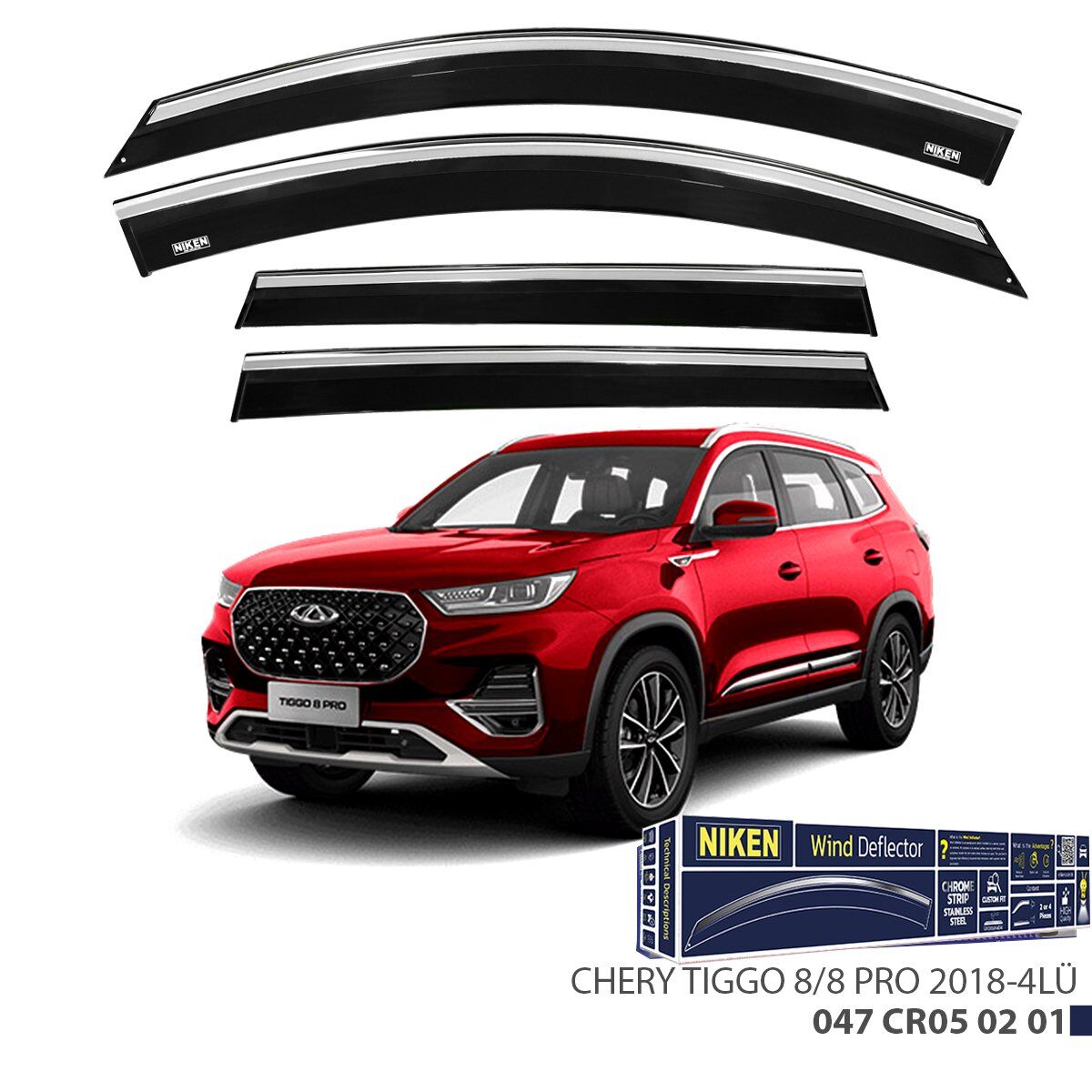 Niken Chery Tiggo 8 - 8 Pro Cam Rüzgarlığı Kromlu 2018+ sonrası 4'Lü