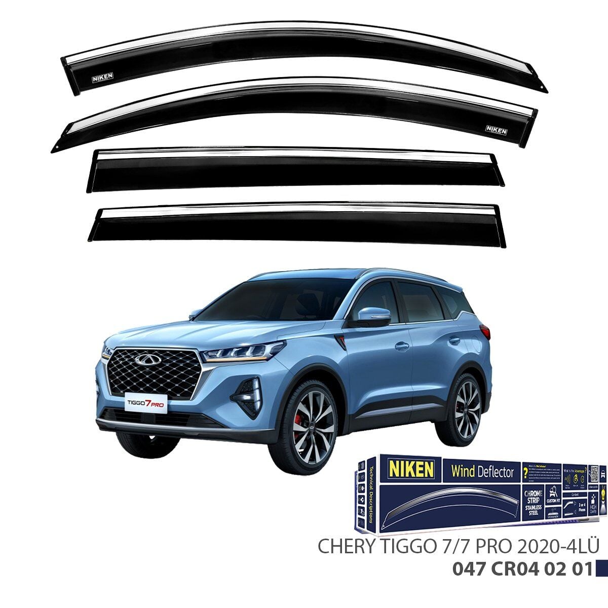 Niken Chery Tiggo 7 - 7 Pro Cam Rüzgarlığı Kromlu 2020+ sonrası 4'Lü