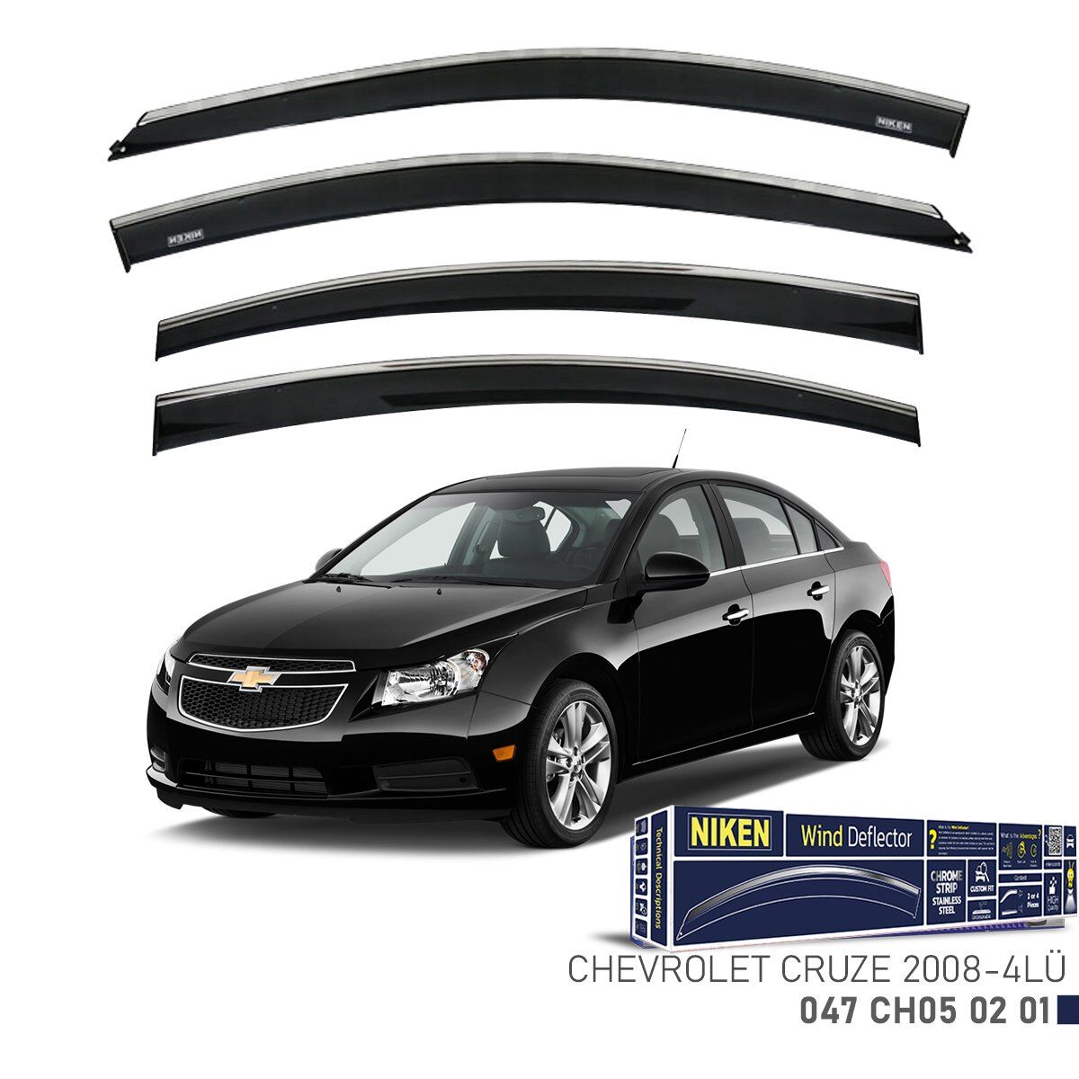 Chevrolet Cruze Kromlu Cam Rüzgarlığı 4'lü 2008+ sonrası uyumlu